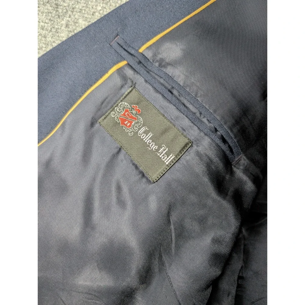 Vtg College Hall Double Breasted Blazer Men 44L Navy Wool Jacket‎ Gold Buttons